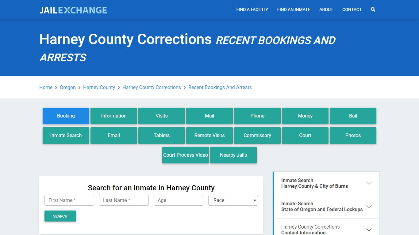 Harney County Corrections Recent Bookings And Arrests - Jail Exchange