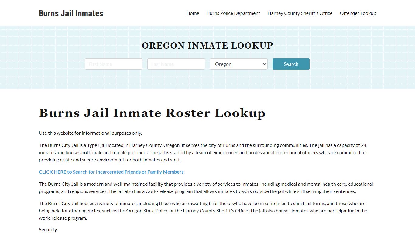 Burns Jail Inmate Roster, Harney County, OR, Offender Search